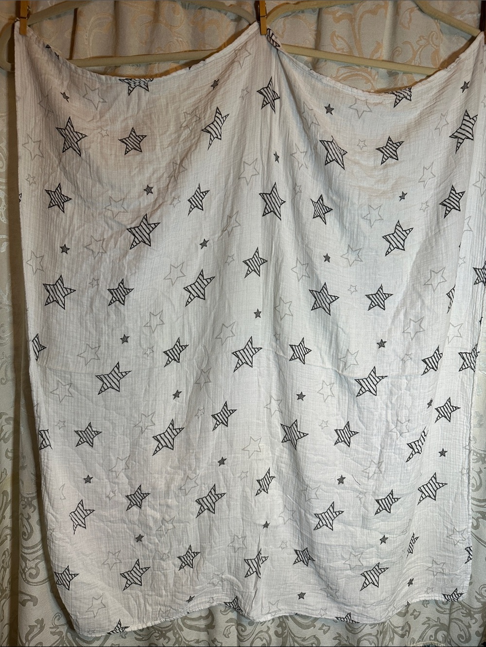 White Star-Print Baby Blanket - Soft Lightweight Swaddle Bamboo Cotton infant